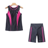 短裤 外贸日单女士圆领无袖 拉链拼色运动健身T恤松紧腰弹力修身