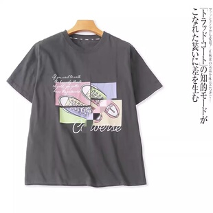 JJ1061外贸日单女士休闲短袖上衣2026春夏新款圆领印花宽松T恤