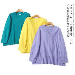 松弛感显瘦针织衫 时尚 新款 F4630外贸日单慵懒风女士V领毛衣冬季