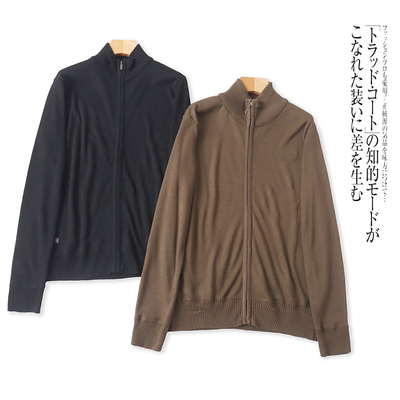 FF1458外贸欧美单男士针织开衫心坎半高立领拉链宽松纯色百搭毛衣