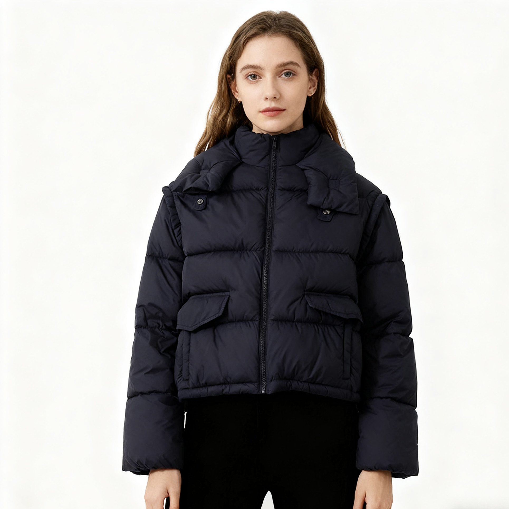 F2545外贸欧美单女士短款棉衣冬季新款立领双层领宽松潮流棉服