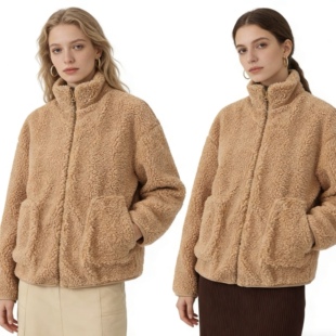 K4986外贸欧美单女装羊羔绒外套冬季新款立领宽松百搭加厚上衣