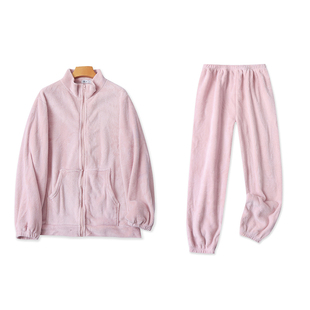 外贸韩版女装摇粒绒家居服秋冬立领宽松上衣可外穿松紧腰束脚裤子