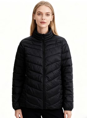 E5496外贸欧美女士薄款棉衣新款立领宽松大码胖MM休闲百搭棉服