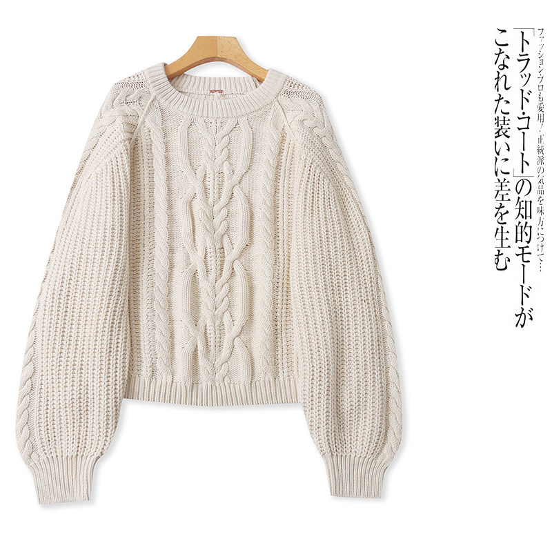 B5823外贸欧美单时尚毛衣冬季新款圆领套头花纹宽松女士针织衫