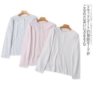 F5982外贸欧美女士上衣新款圆领有扣套头宽松显瘦百搭时尚打底衫