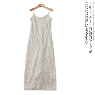 J8784外贸欧美单女士亮片吊带裙夏季高级感晚礼服裙气质修身显瘦