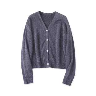 外贸日单女士针织开衫2025秋季V领纽扣宽松百搭时尚短款上衣毛衣