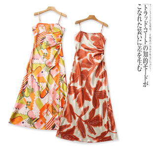 J4651外贸欧美女士吊带裙夏季新款抹胸印花时尚开叉度假风连衣裙