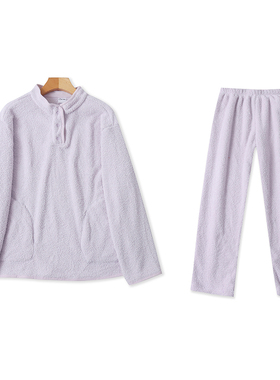 F2544时尚秋冬新款女士毛绒家居服立领套头摇粒绒睡衣松紧腰睡裤