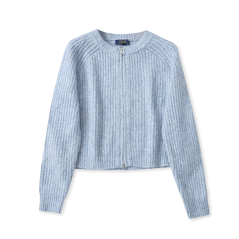 V9620外贸欧美单女士针织开衫新款半圆领拉链宽松时尚短款毛衣