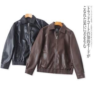 D2086外贸欧美通勤风女士皮衣早春新款 胖MM外套 翻领拉链宽松大码