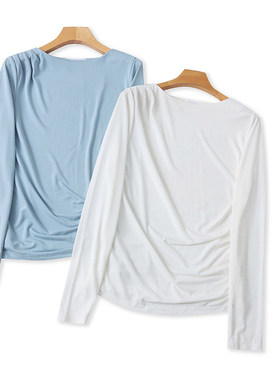 FF5297外贸欧美女士长袖上衣新款圆领套头弹力修身显瘦百搭打底衫