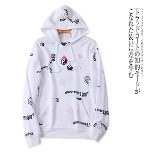 外贸韩版学院风女生卫衣冬季新款连帽套头印花宽松加绒休闲上衣