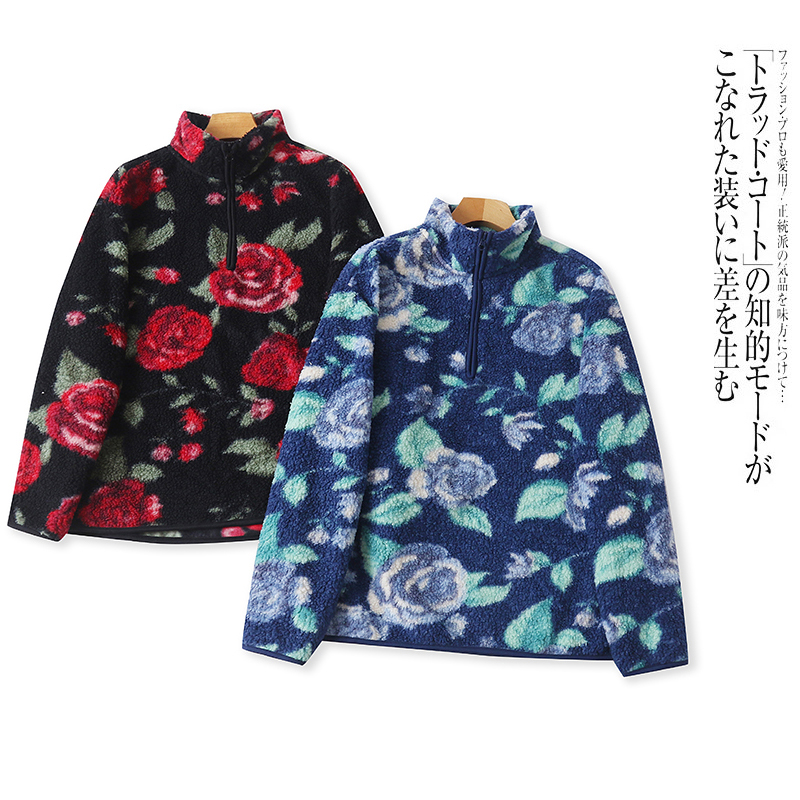 外贸欧美女装毛绒外套2025秋季新款立领复古印花宽松大码加厚上衣