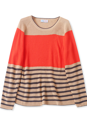 S6596外贸欧美女士针织衫新款圆领套头条纹拼色宽松休闲线衫毛衣