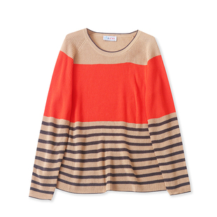 毛衣 圆领套头条纹拼色宽松休闲线衫 S6596外贸欧美女士针织衫 新款