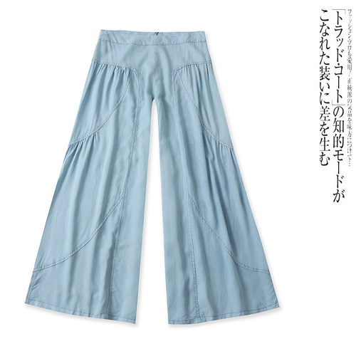 D6348外贸日单女士天丝牛仔裤夏季高腰拉链设计宽松显瘦阔腿裤