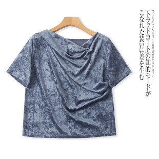 K5248外贸日单女士短袖上衣夏季新款一字领金丝绒显瘦气质短款T恤