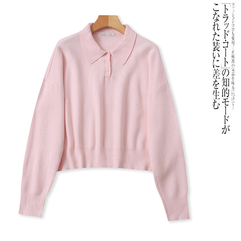 II5294外贸欧美女士薄款针织衫秋季新款翻领纽扣套头宽松大码上衣