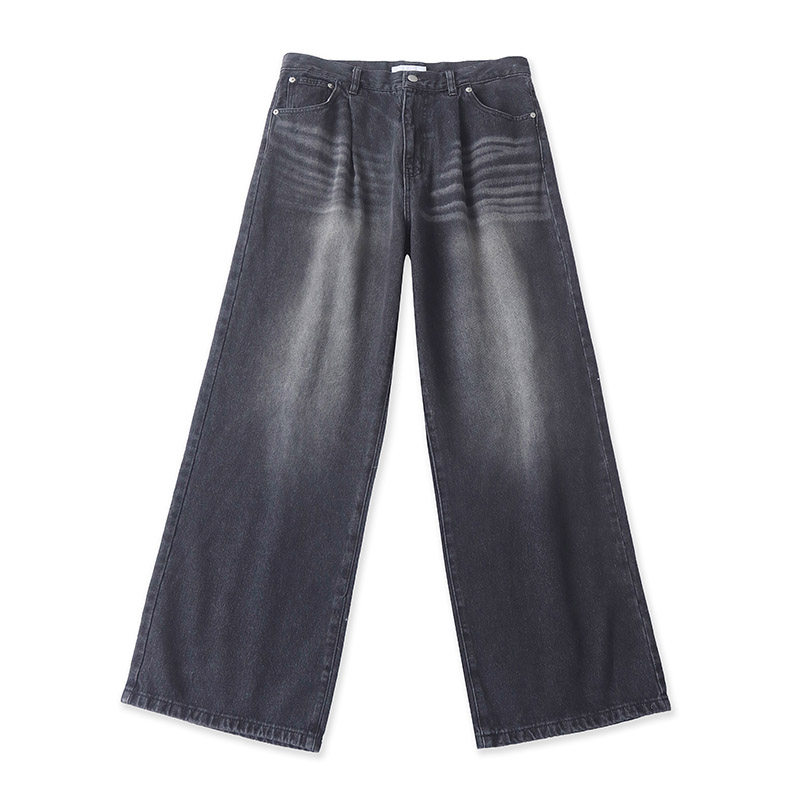 F4896外贸日单潮流女士高腰牛仔裤新款时尚印染色宽松显瘦阔腿裤