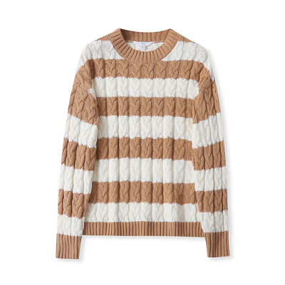 V2583外贸欧美女士针织衫秋季新款圆领拼色花纹宽松大码胖MM毛衣