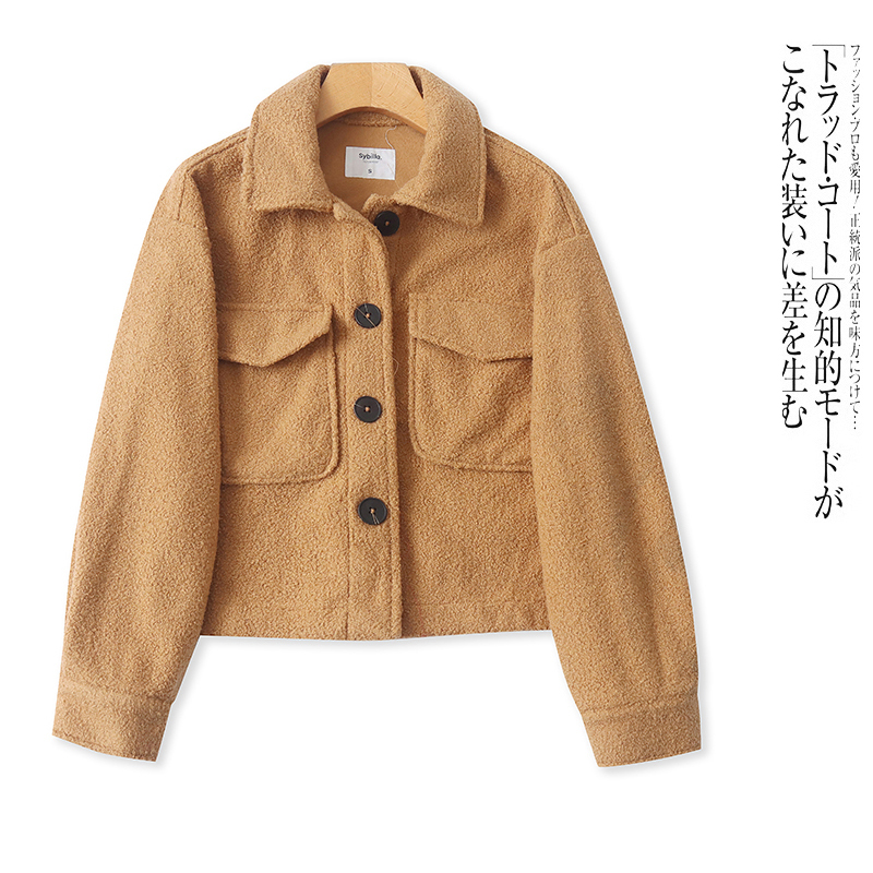 B3569外贸欧美女装短毛绒外套秋冬新款翻领纽扣宽松抓绒休闲上衣