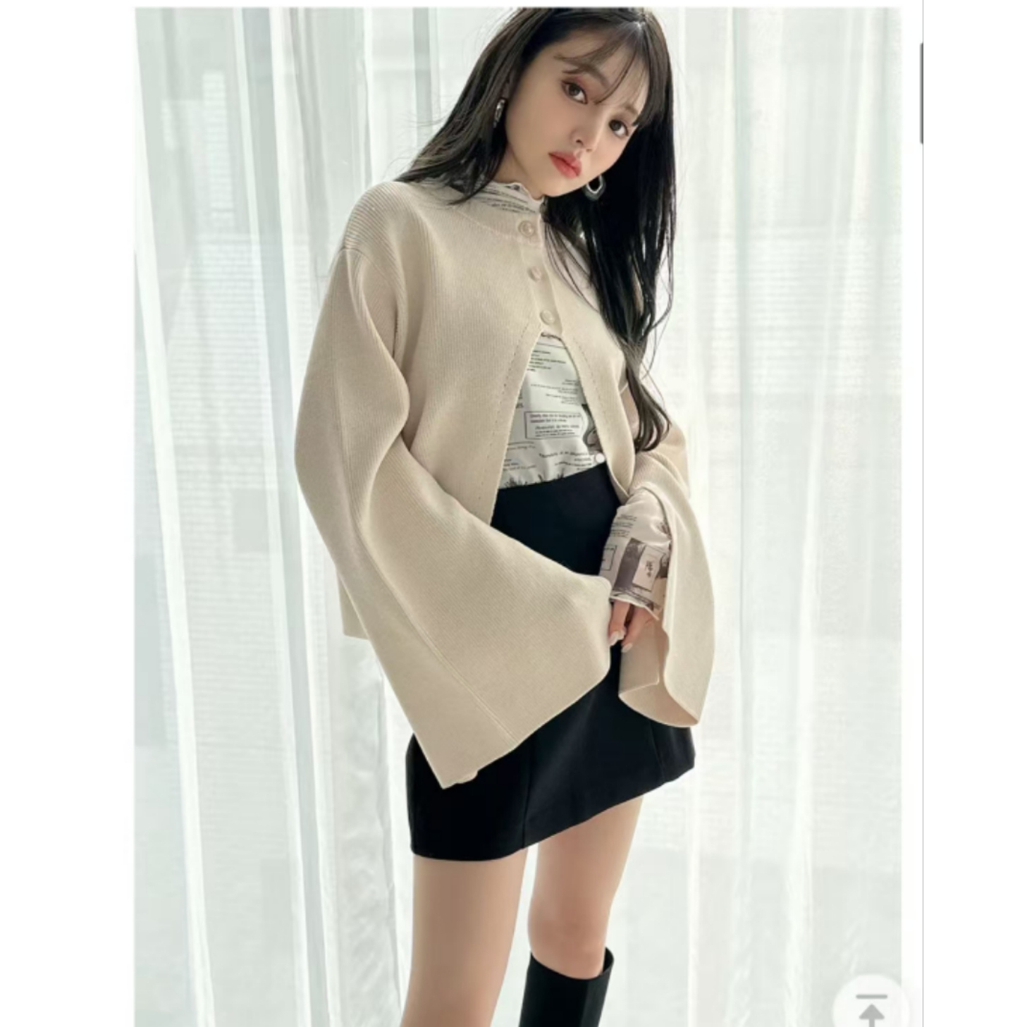 外贸日单女装短款针织衫秋季新款圆领宽松大袖口个性时尚毛衣