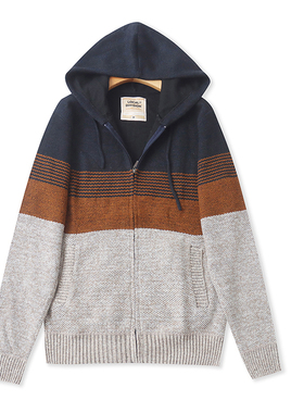 II9713外贸欧美单男生休闲针织开衫新款连帽拉链开衫拼色百搭毛衣