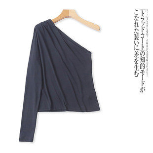 上衣春季 潮流打底衫 新款 时尚 斜肩设计套头修身 H4526外贸女士长袖