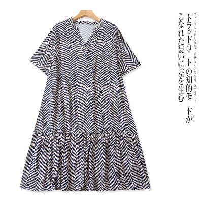 L1539外贸欧美女装连衣裙春夏新款V领套头韩版宽松大码时尚中长裙
