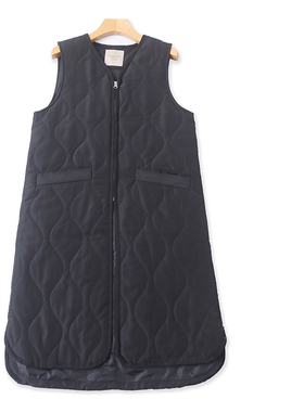 AA9864外贸欧美单女士棉马夹冬季新款V领拉链绗缝薄款长款马甲