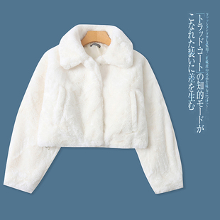 气质小香风加厚上衣 翻领宽松短款 AA5650外贸日单女装 毛绒外套冬款