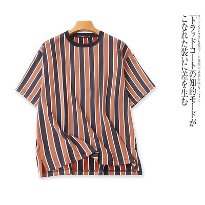 外贸日单潮流时尚情侣款条纹T恤夏款圆领拼色宽松港风短袖上衣