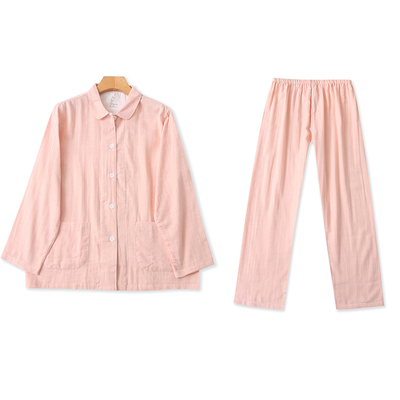 FF6632时尚女装纯色家居服套装新款舒适翻领开衫睡衣松紧腰睡裤