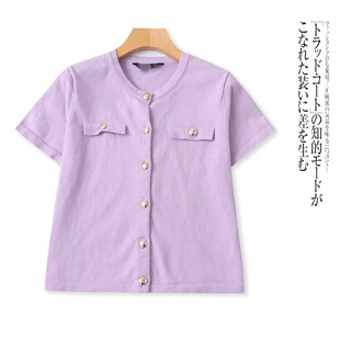 新款 春季 圆领淑女风上衣 针织衫 L5634外贸欧美小香风气质女生短袖