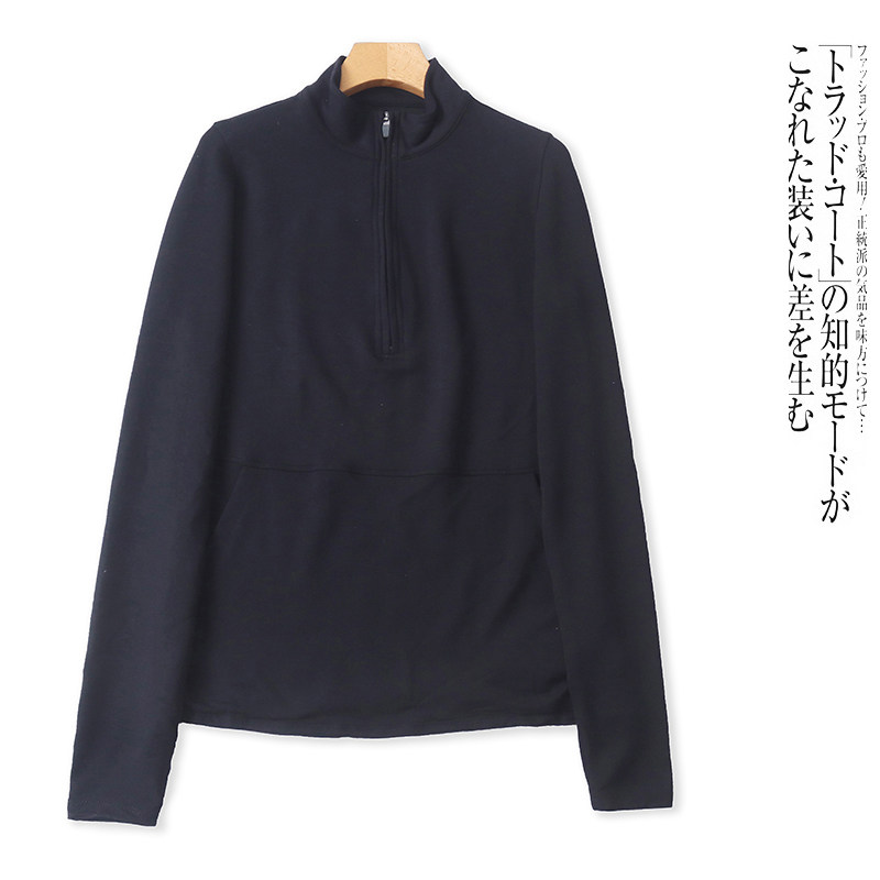 U5602外贸欧美男女同款运动风打底衫新款立领半拉链套头修身卫衣