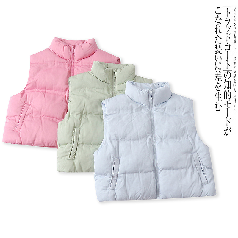 E2420外贸欧美女士棉马夹秋冬季新款立领无袖时尚百搭短款厚马甲