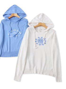 A5285外贸欧美单学院风女生针织衫新款连帽套头宽松百搭线衫毛衣