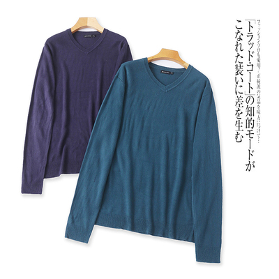 外贸欧美单男装薄款针织衫2025秋季新款V领套头宽松纯色打底衫