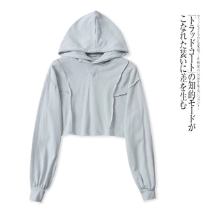 II9568外贸日单学院风女生卫衣新款连帽套头宽松减龄休闲短款上衣