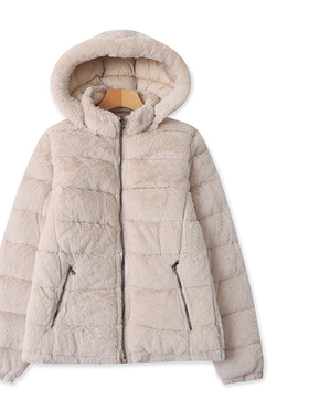 P0889外贸欧美单女士棉衣冬季新款连帽拼毛绒两面穿宽松棉服