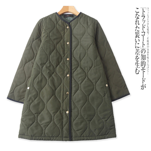 KK5232外贸日单女士薄款棉衣新款半圆领纽扣绗缝设计中长款棉服