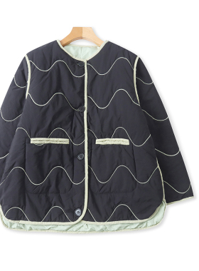 BB5260外贸欧美女装薄款棉衣冬季新款半圆领纽扣拼色宽松时尚棉服