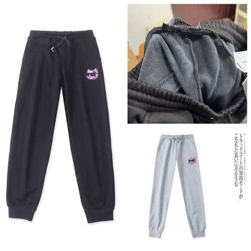 L5140外贸日单女生学院风休闲运动裤冬季新款松紧腰加绒束脚长裤