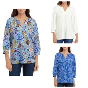 胖M七分袖 外贸欧美单女装 V领套头湖色宽松大码 新款 T恤 上衣秋季