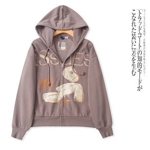 H8512外贸欧美单学院风女生外套早春新款连帽宽松慵懒风加绒卫衣