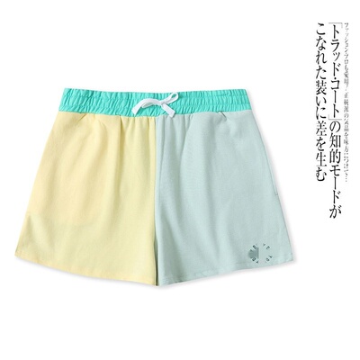 A5230外贸欧美单女生休闲短裤春夏新款松紧腰时尚拼色宽松五分裤