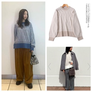 C0152外贸日单女生毛衣秋冬新款 圆领套头拼色宽松休闲百搭针织衫