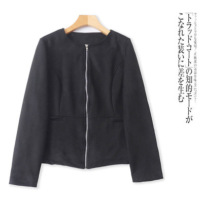 U8459外贸欧美单女士外套新款半圆领拉链修身显瘦时尚小香风上衣